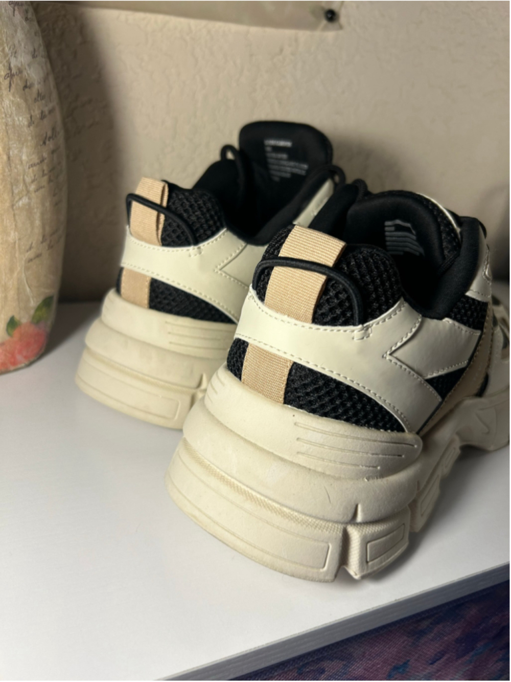 Women's Steve Madden Chunky Sneakers Beige and Black - Picture 5 of 8